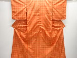 アンティーク　格子織出し手織り紬着物アンサンブル